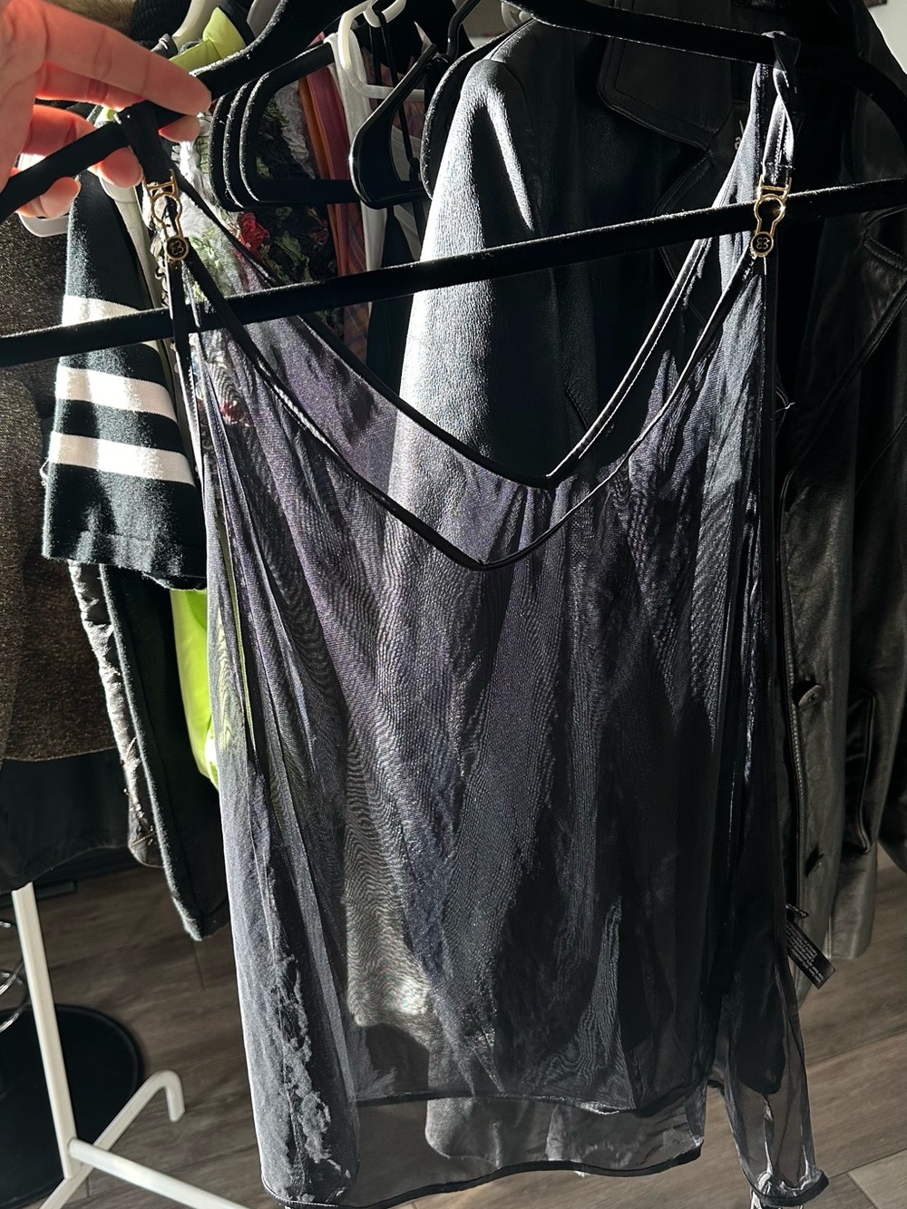 VTG Sexy Sheer Black Mesh Chemise Slip Cami Tank Top Size-M